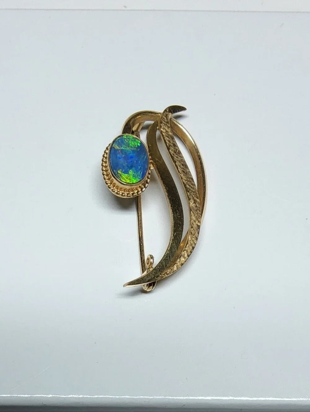 Vintage 10K Solid Yellow Gold Semi-Black Opal Dual-Textured